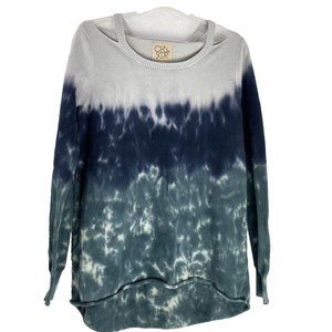 Chaser Dip Tie Dye Cold Shoulder Sweatshirt Long Sleeve Gray Green Blue M grunge
